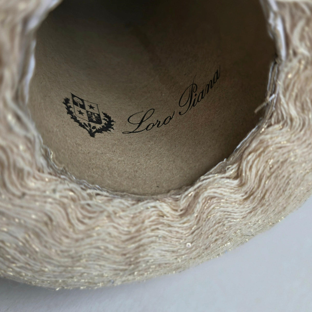 Loro Piana Italian 100% Cashmere Yarn - 2/26Nm - 1300m per 100g - Taupe with Sparkle and Sequins - Angle 5
